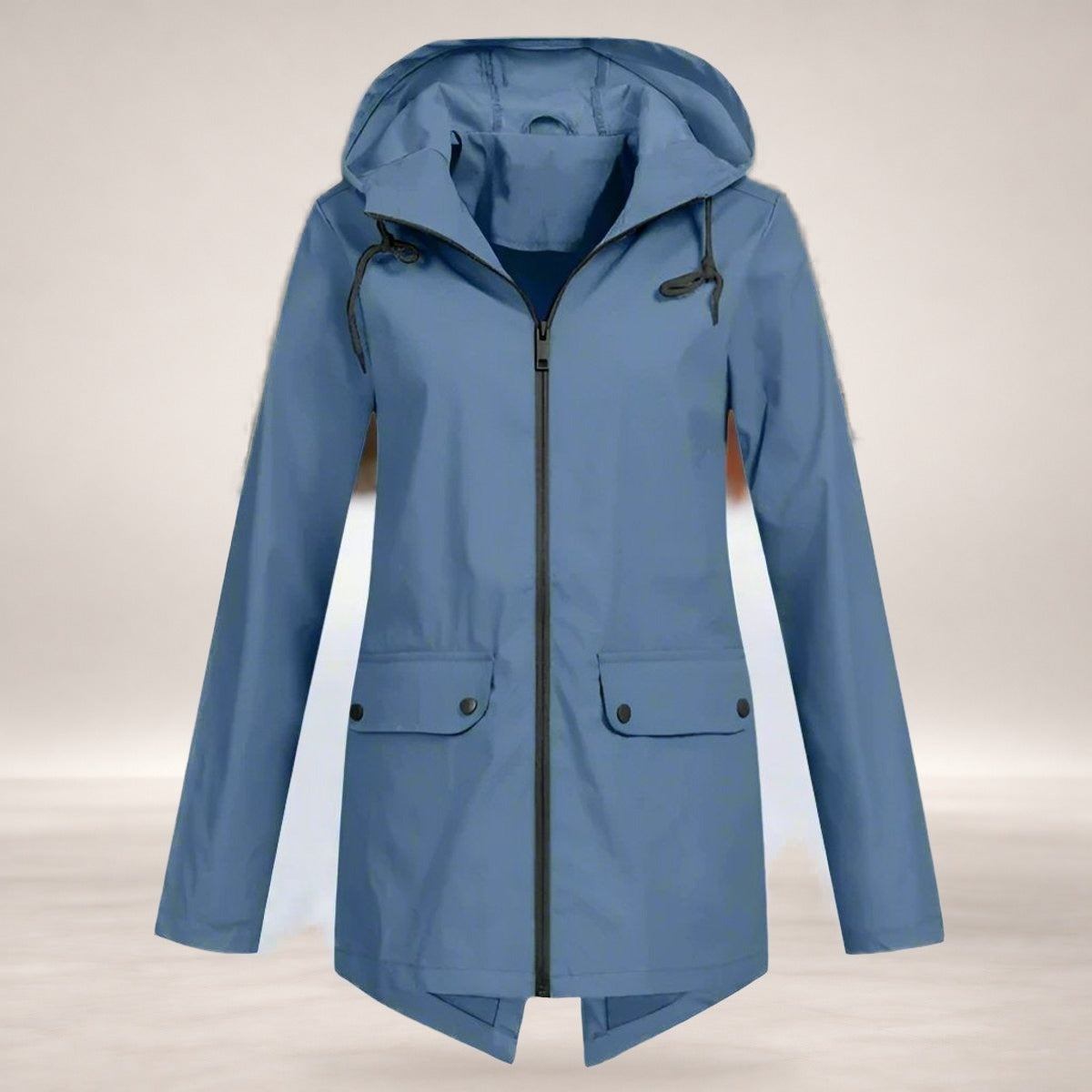 Layla | Women's Waterproof Hooded Rain Jacket Zip-Up Longline in Blue