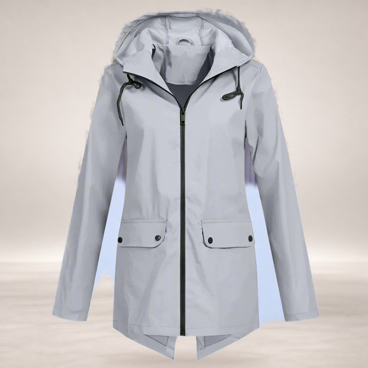 Layla | Women's Waterproof Hooded Rain Jacket Zip-Up Longline in Gray