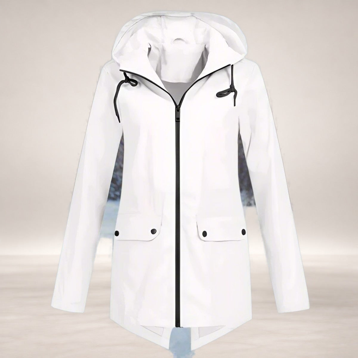 Layla | Women's Waterproof Hooded Rain Jacket Zip-Up Longline in White