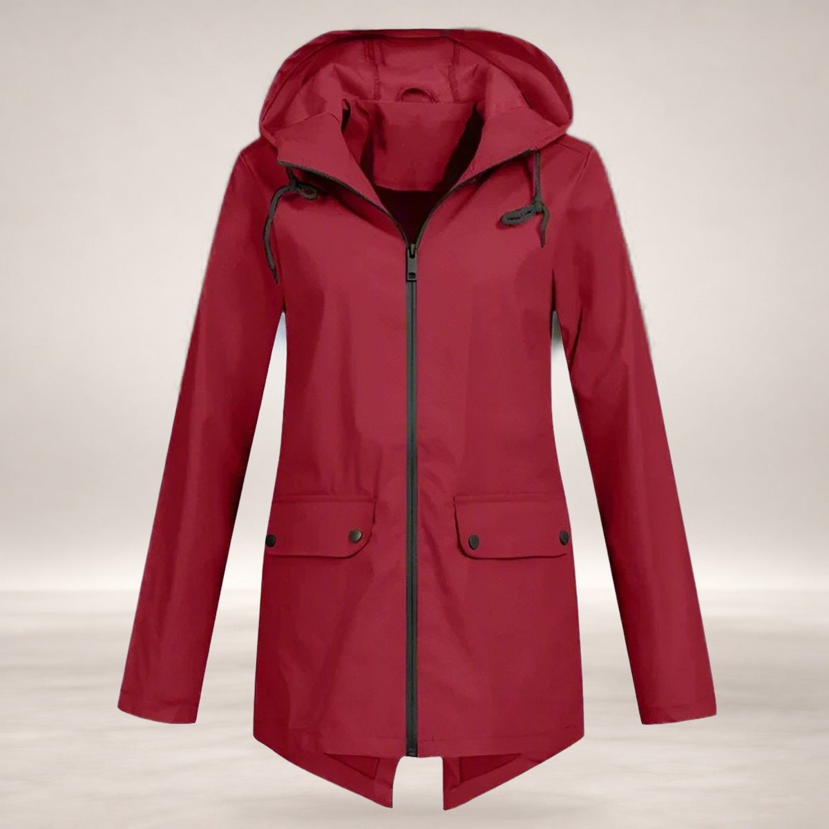 Layla | Women's Waterproof Hooded Rain Jacket Zip-Up Longline in Wine Red