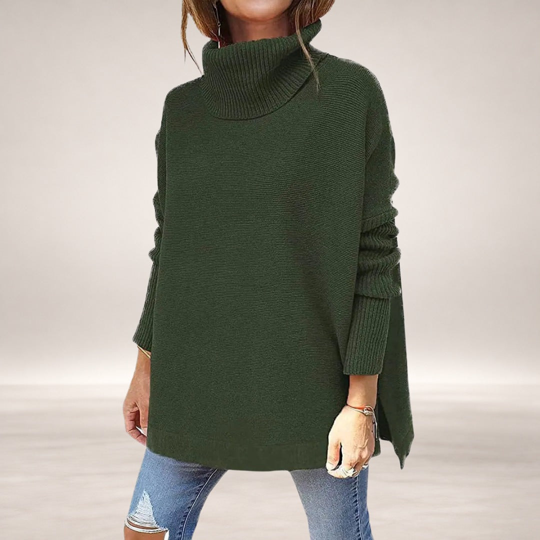 Leah – High Neck Knitted Sweater in Army Green
