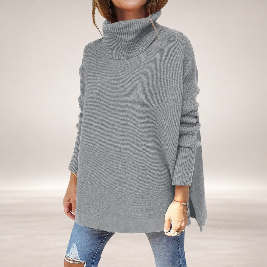 Leah – High Neck Knitted Sweater in Gray