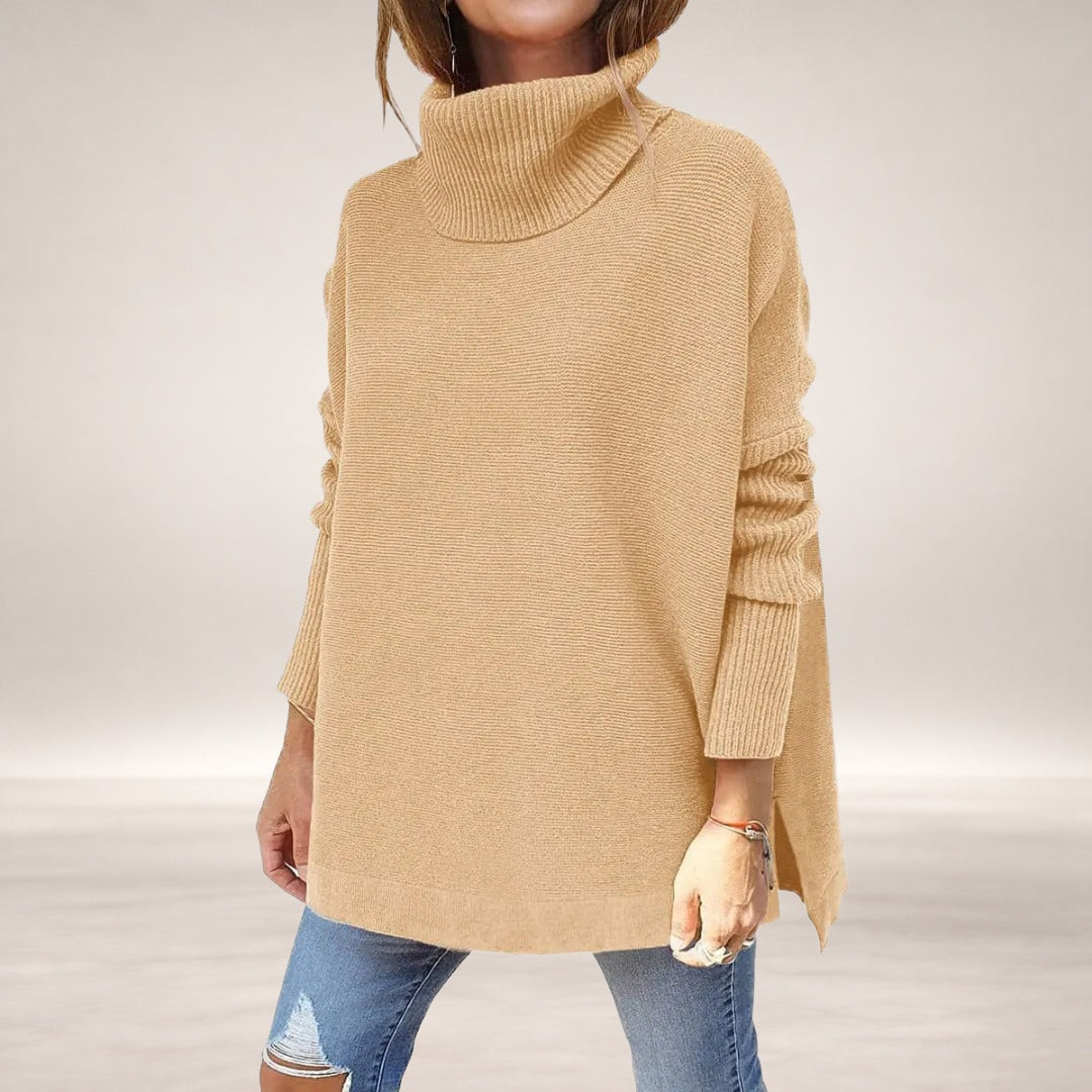Leah – High Neck Knitted Sweater in Khaki