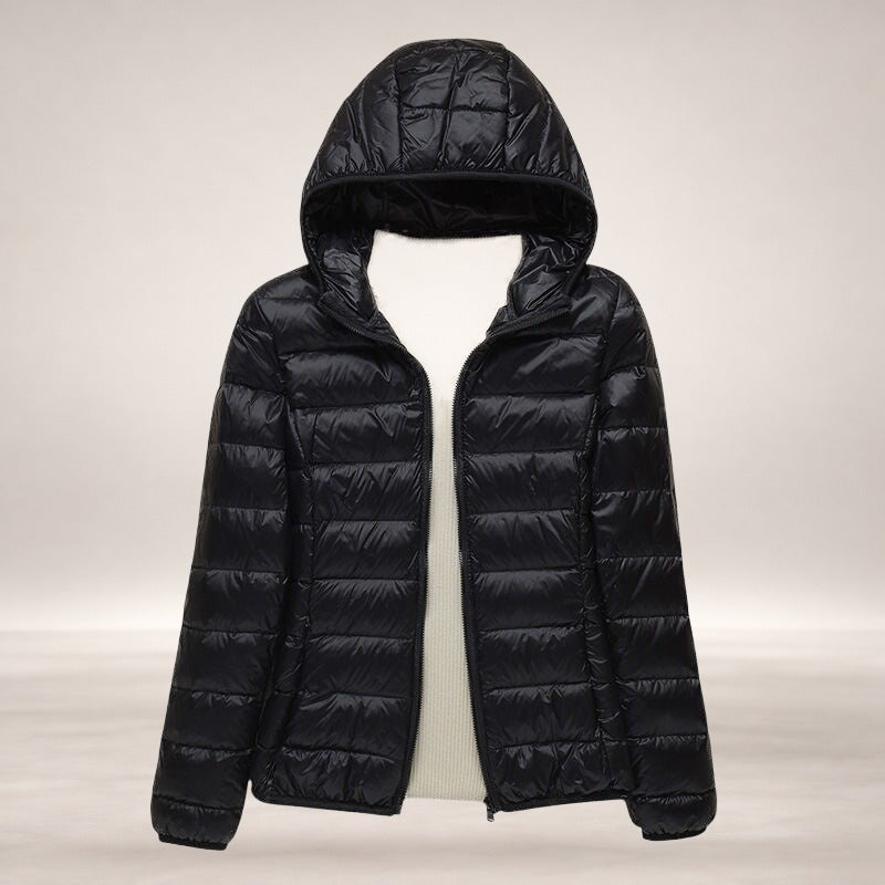 Lily | Women's Lightweight Wind & Waterproof Quilted Jacket in Black Hood