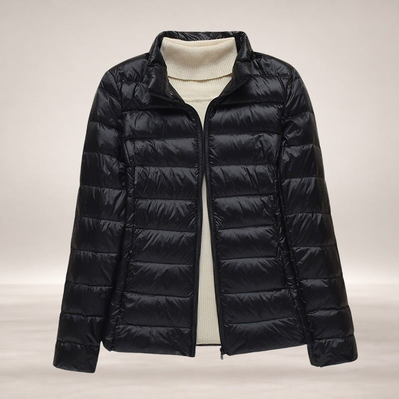 Lily | Women's Lightweight Wind & Waterproof Quilted Jacket in Black Stand Collar