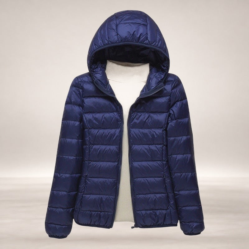 Lily | Women's Lightweight Wind & Waterproof Quilted Jacket in Dark Blue Hood