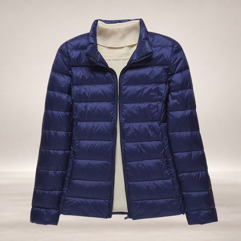 Lily | Women's Lightweight Wind & Waterproof Quilted Jacket in Dark blue stand-up collar