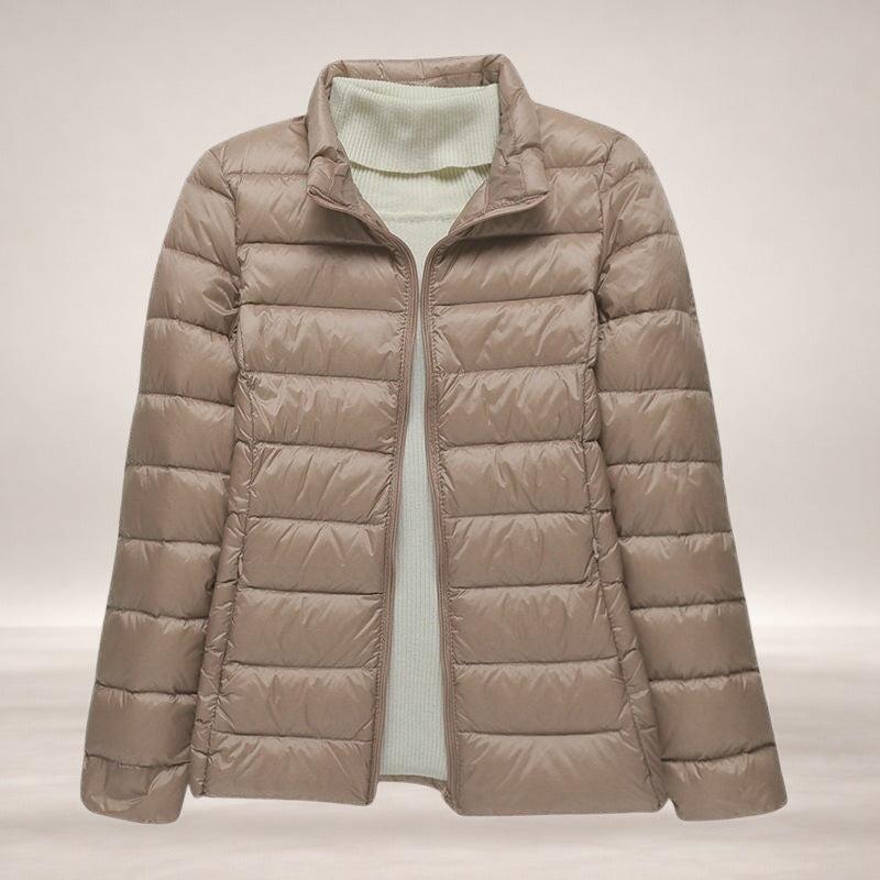 Lily | Women's Lightweight Wind & Waterproof Quilted Jacket in Khaki Stand-up collar