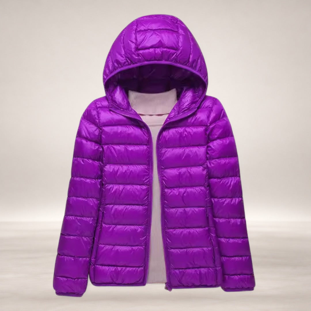 Lily | Women's Lightweight Wind & Waterproof Quilted Jacket in Purple Hood