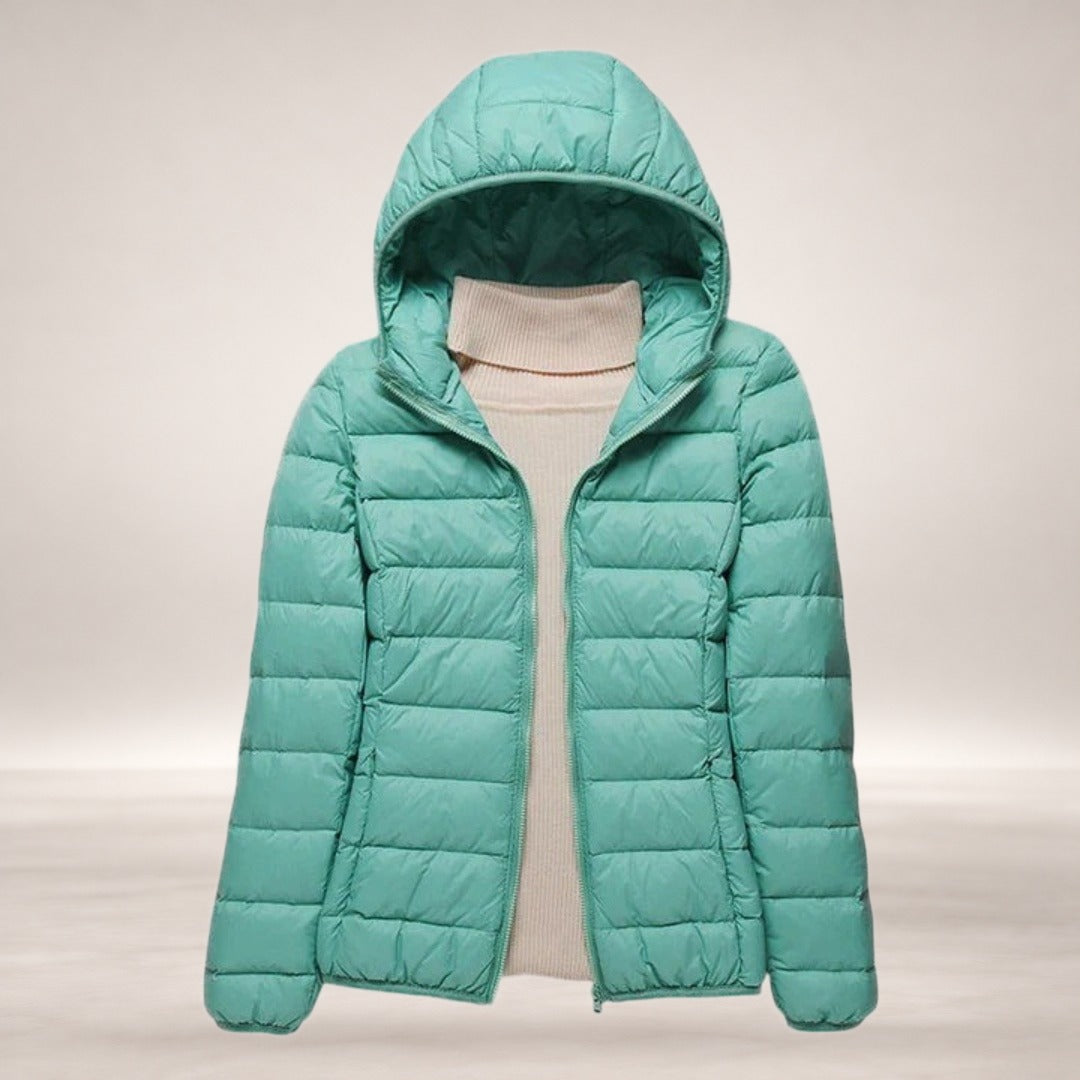 Lily | Women's Lightweight Wind & Waterproof Quilted Jacket in Turquoise Hood
