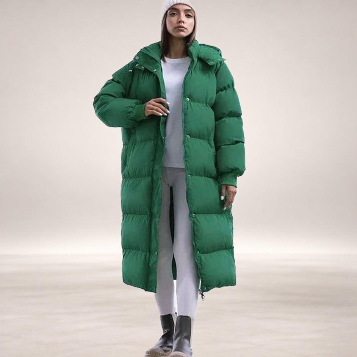 Madison | Women's Oversized Quilted Long Hooded Puffer Coat in Green