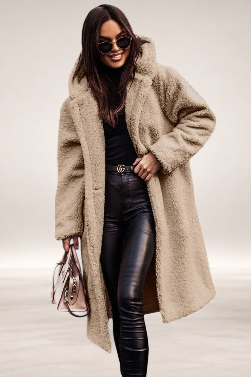 Madison | Women's Jacket Oversized Long Teddy Fleece Winter Coat in Beige