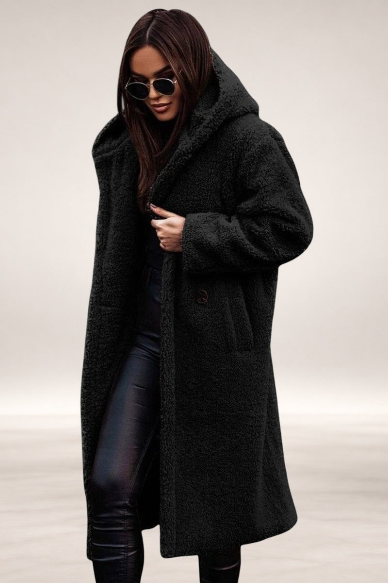Madison | Women's Jacket Oversized Long Teddy Fleece Winter Coat in Black