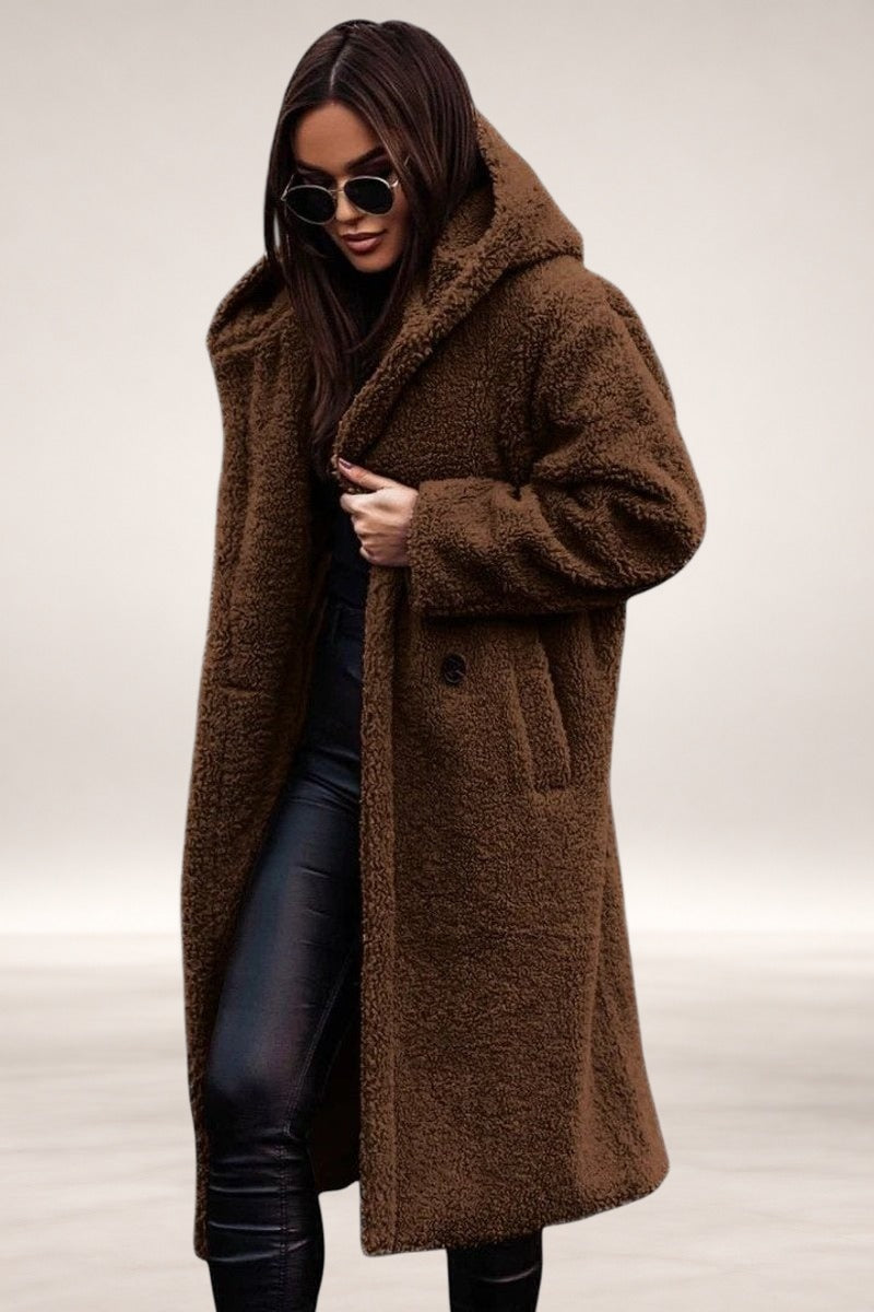 Madison | Women's Jacket Oversized Long Teddy Fleece Winter Coat in Brown