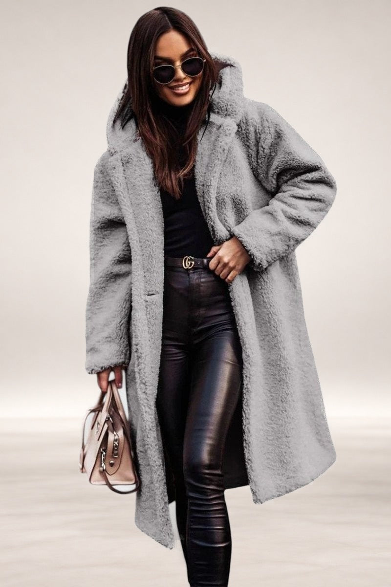 Madison | Women's Jacket Oversized Long Teddy Fleece Winter Coat in Gray