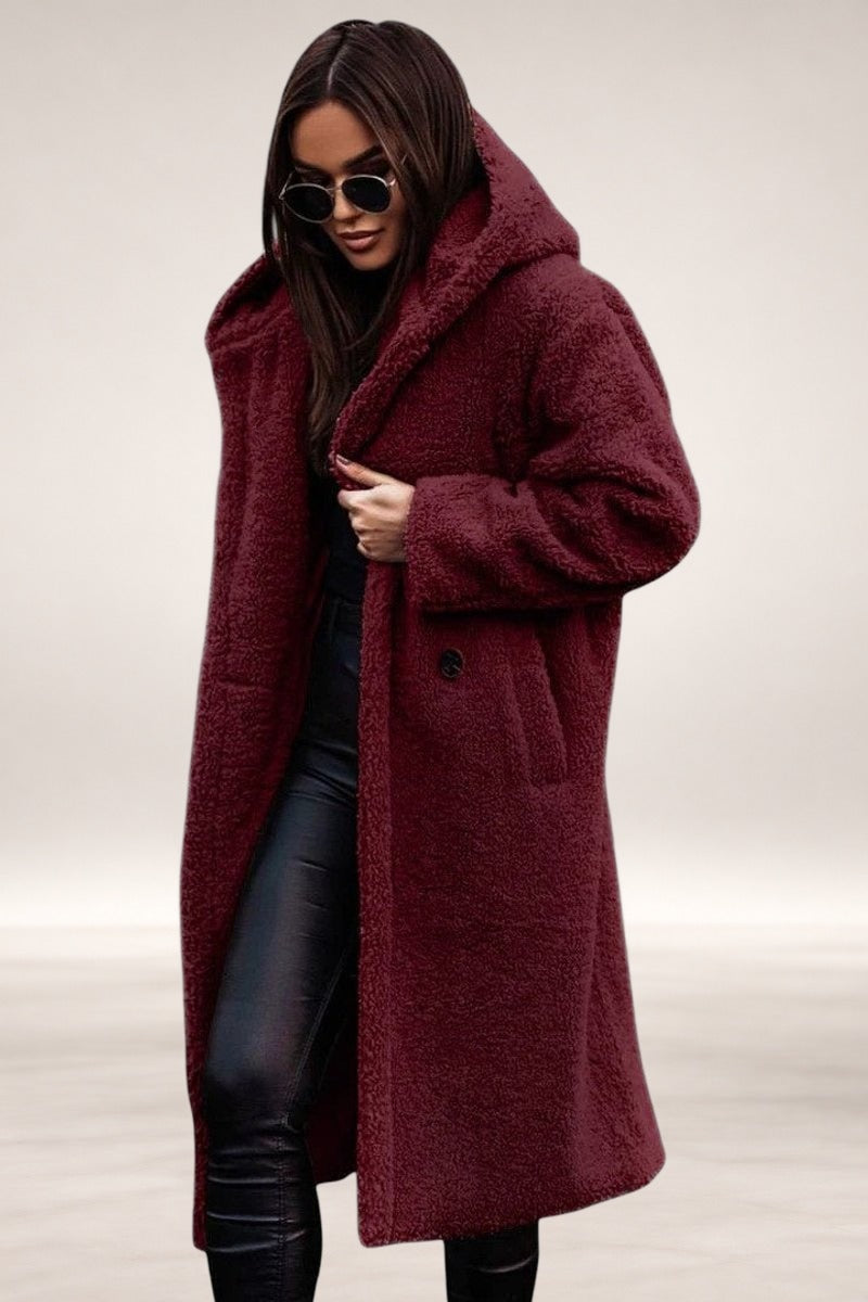 Madison | Women's Jacket Oversized Long Teddy Fleece Winter Coat in Red
