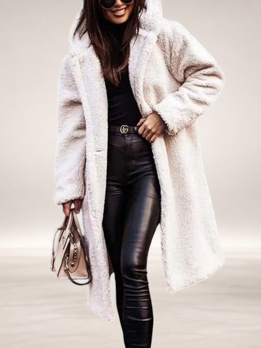Madison | Women's Jacket Oversized Long Teddy Fleece Winter Coat in White
