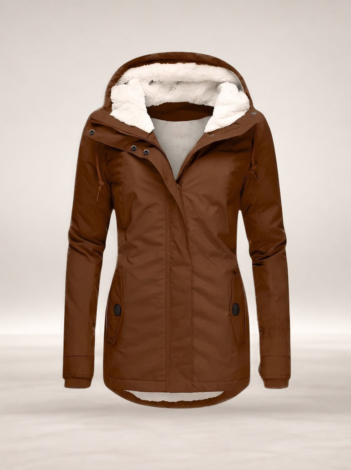 Madison | Women's Fleece-Lined Waterproof Hooded Zip-Up Jacket in Brown
