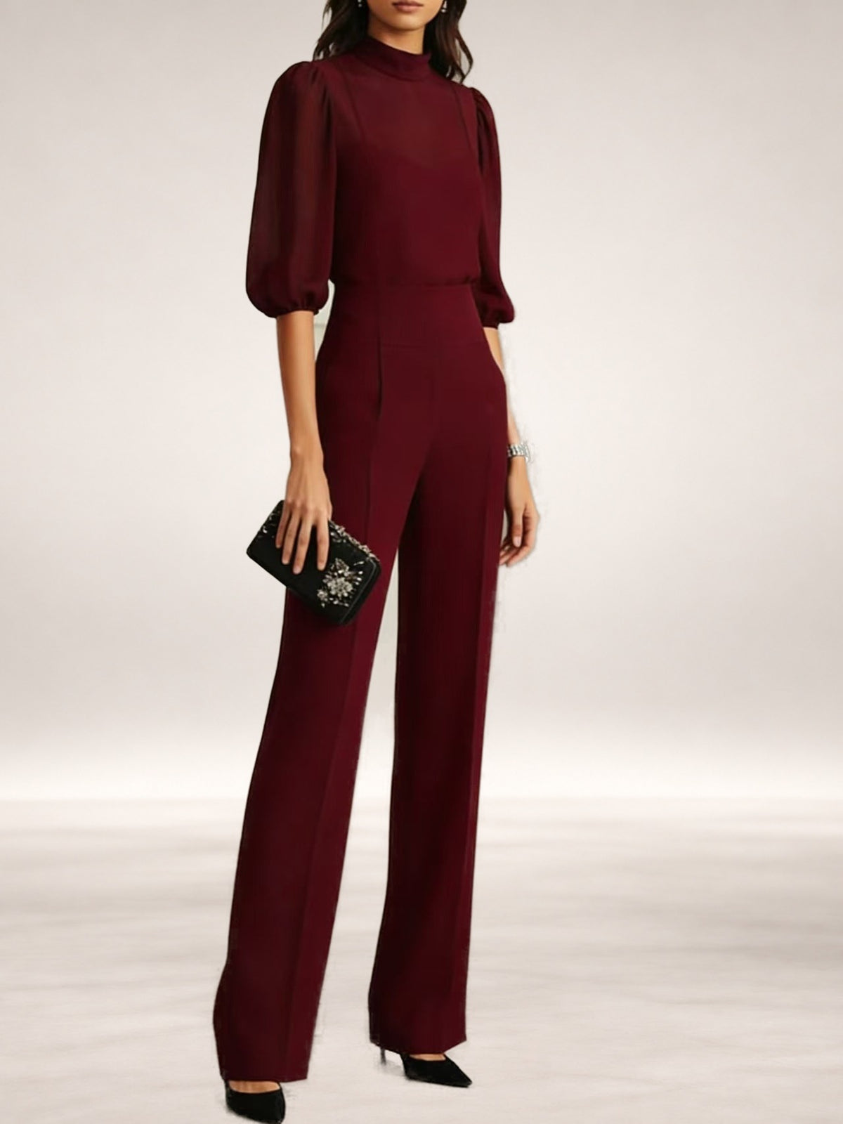 Maira Elegant Three-Piece Set in Wine Red