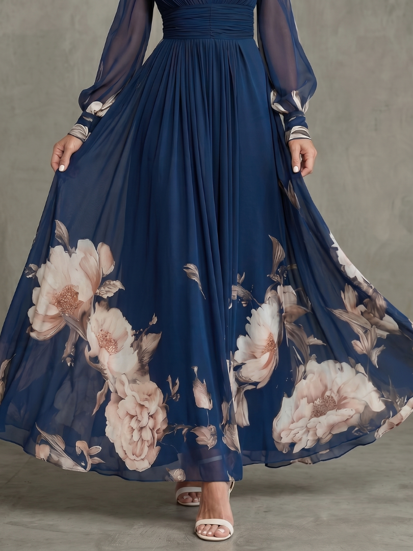 Isabelle | Floral Hem Sheer Sleeve Maxi Dress