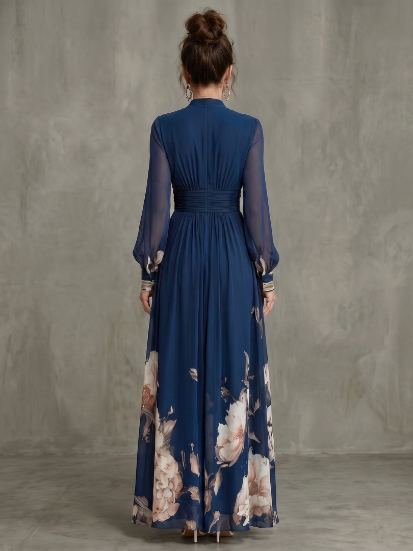 Isabelle | Floral Hem Sheer Sleeve Maxi Dress