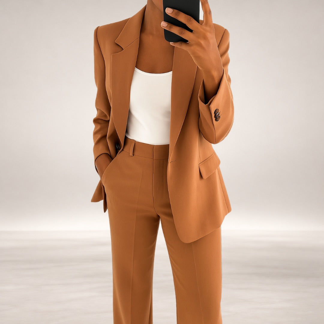 Melynda Stylish Two-Part Suit Set in Brown