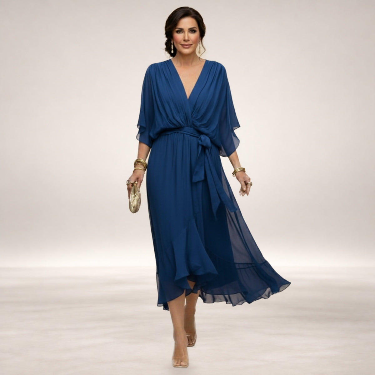 Monica – V-Neck Dress in Blue