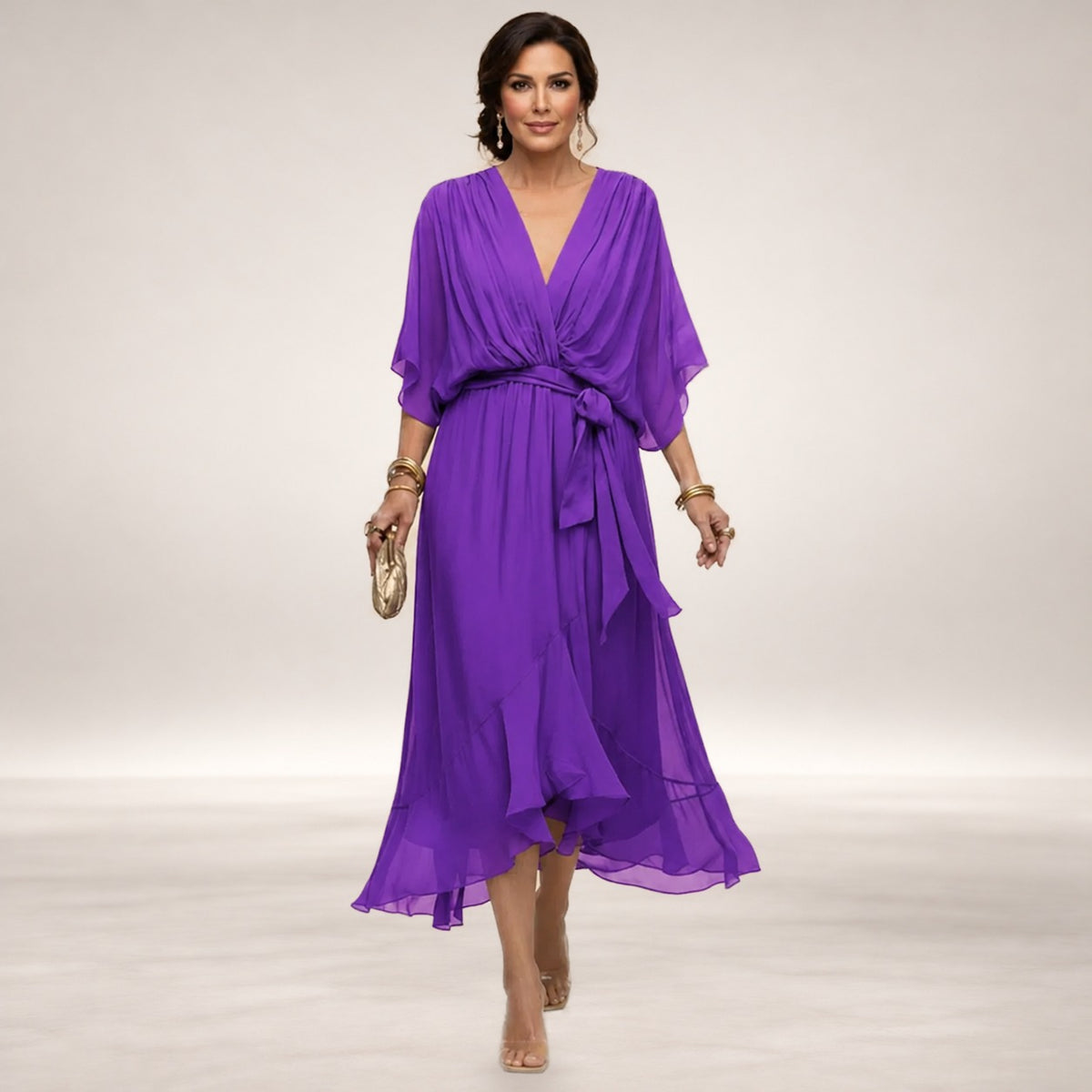 Monica – V-Neck Dress in Dark Purple