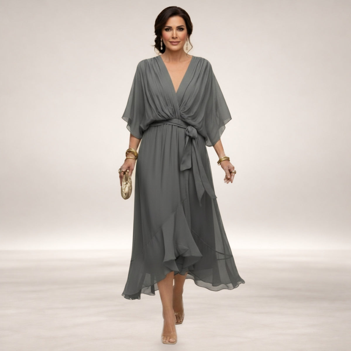 Monica – V-Neck Dress in Gray
