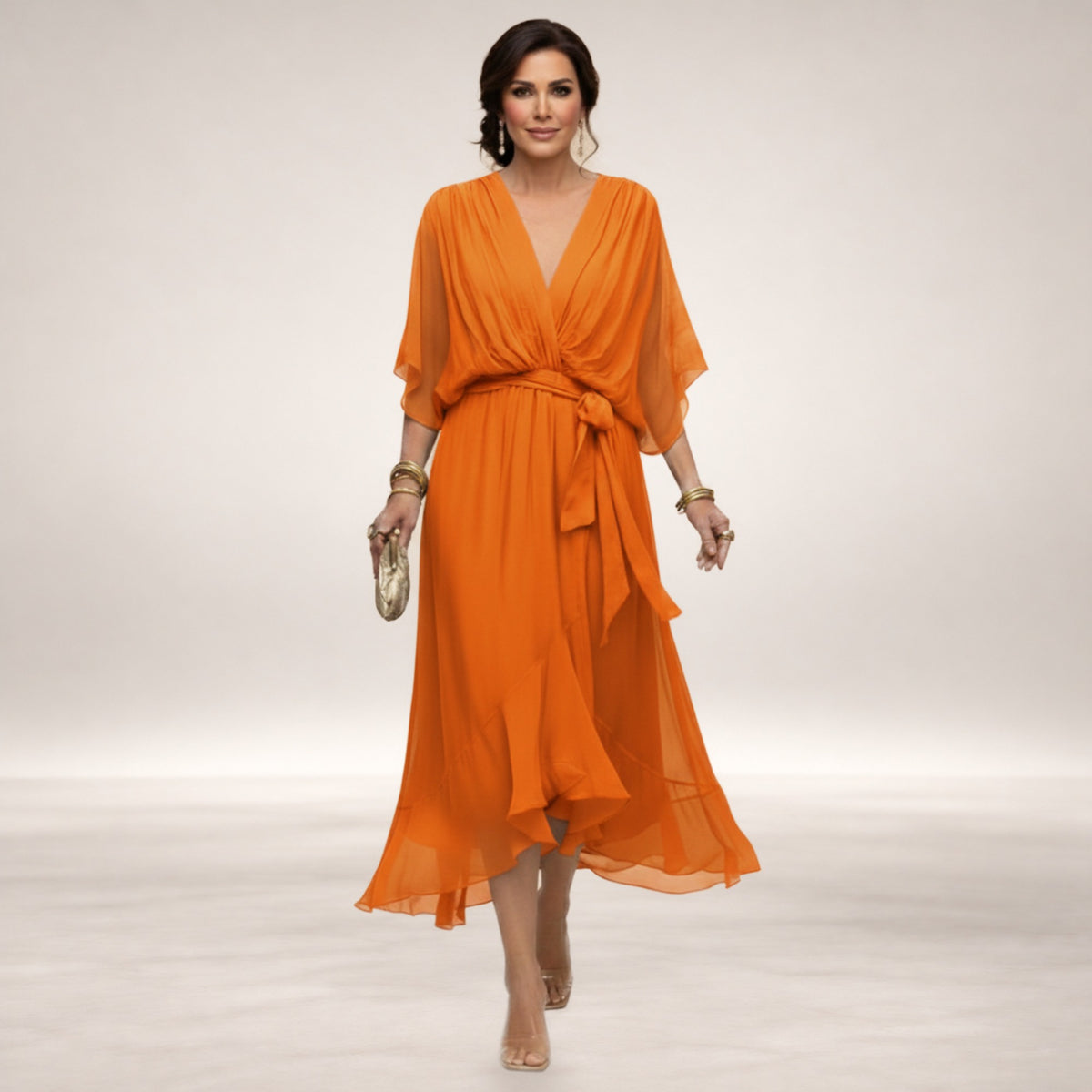 Monica – V-Neck Dress in Orange