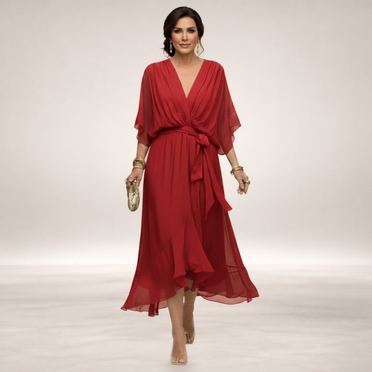 Monica – V-Neck Dress in Red