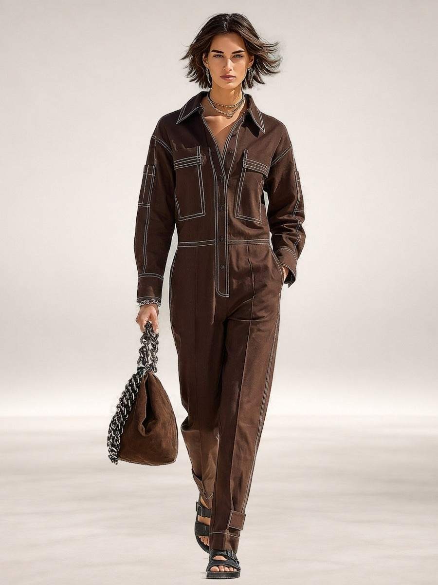 Muriel Straight-Leg Jumpsuit in Dark Brown