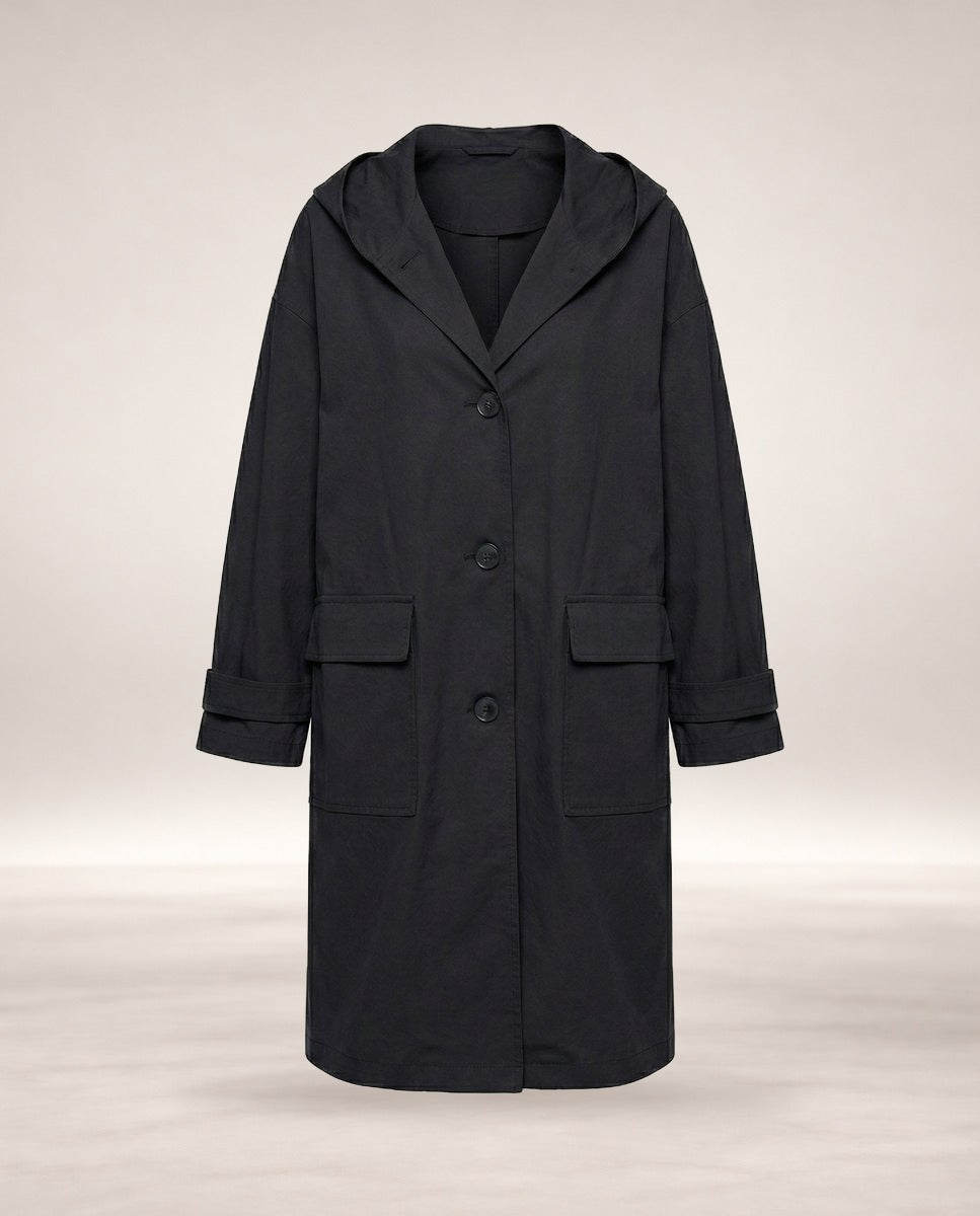 Olivia | Women's Long Waterproof Hooded Trench Coat in Black