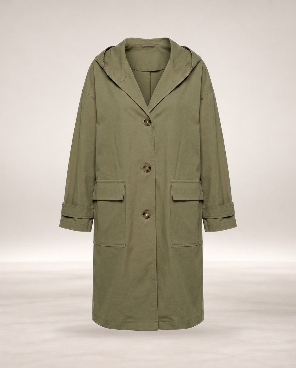 Olivia | Women's Long Waterproof Hooded Trench Coat in Green