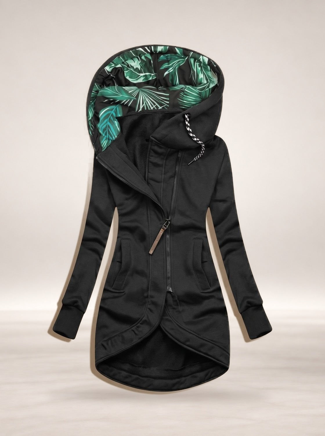 Olivia | Women's Comfy Zip-Up Hooded Jacket Tropical-Lined in Black