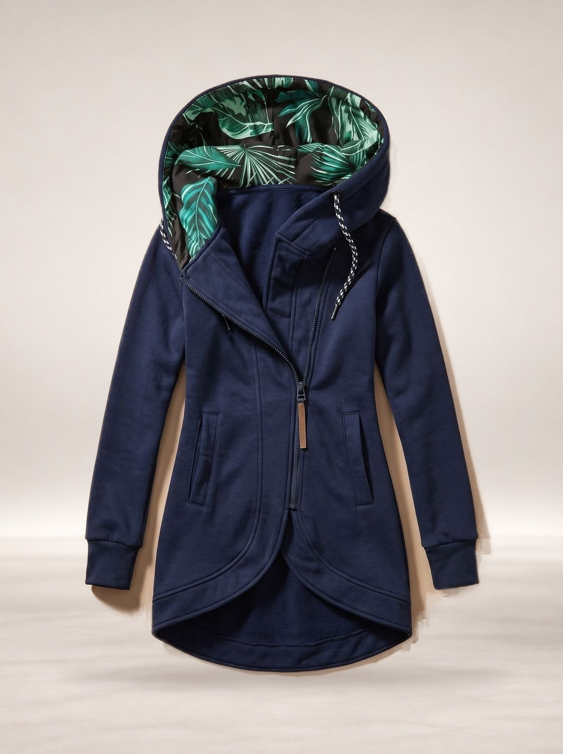 Olivia | Women's Comfy Zip-Up Hooded Jacket Tropical-Lined in Navy Blue