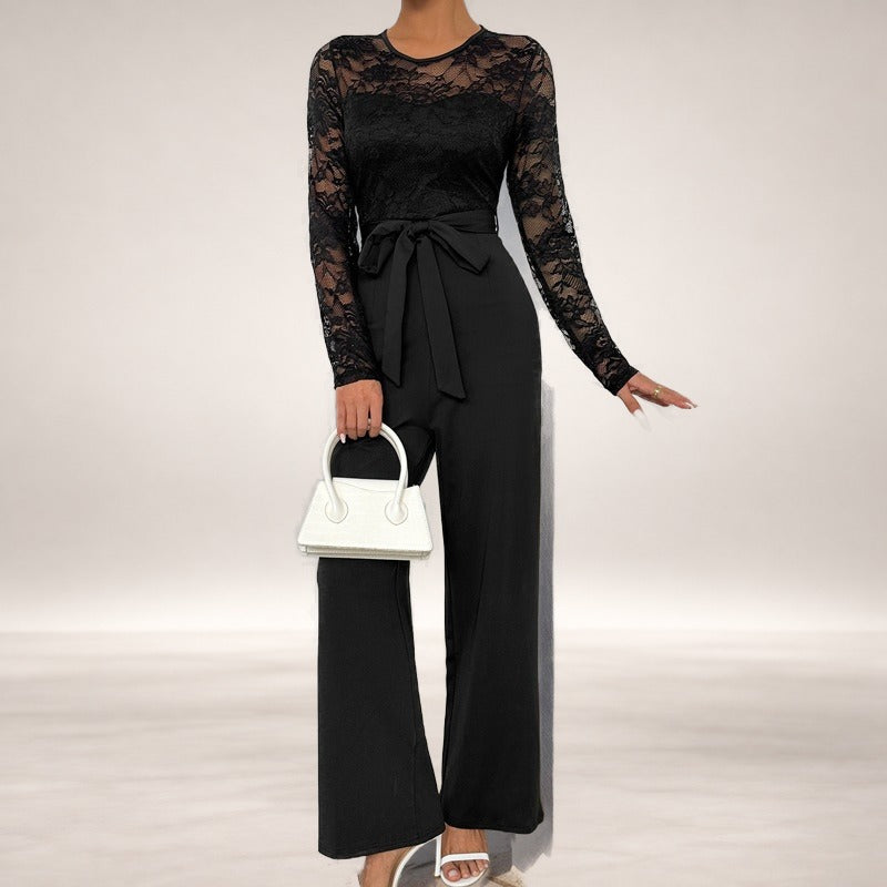 Phyllis Lace Bell Sleeve Jumpsuit in Black