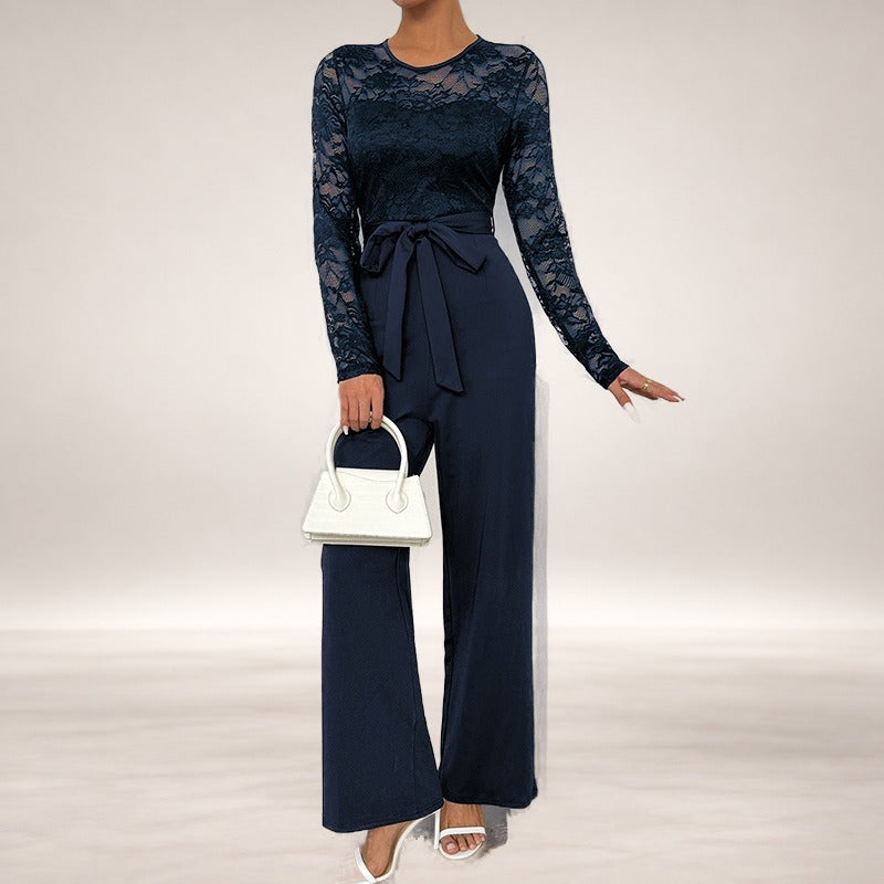 Phyllis Lace Bell Sleeve Jumpsuit in Blue
