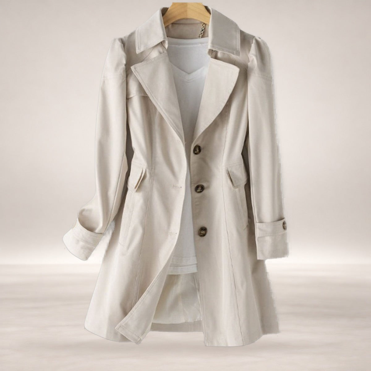 Scarlett | Women's Classic Single-Breasted Trench Coat Notch Lapel in Beige