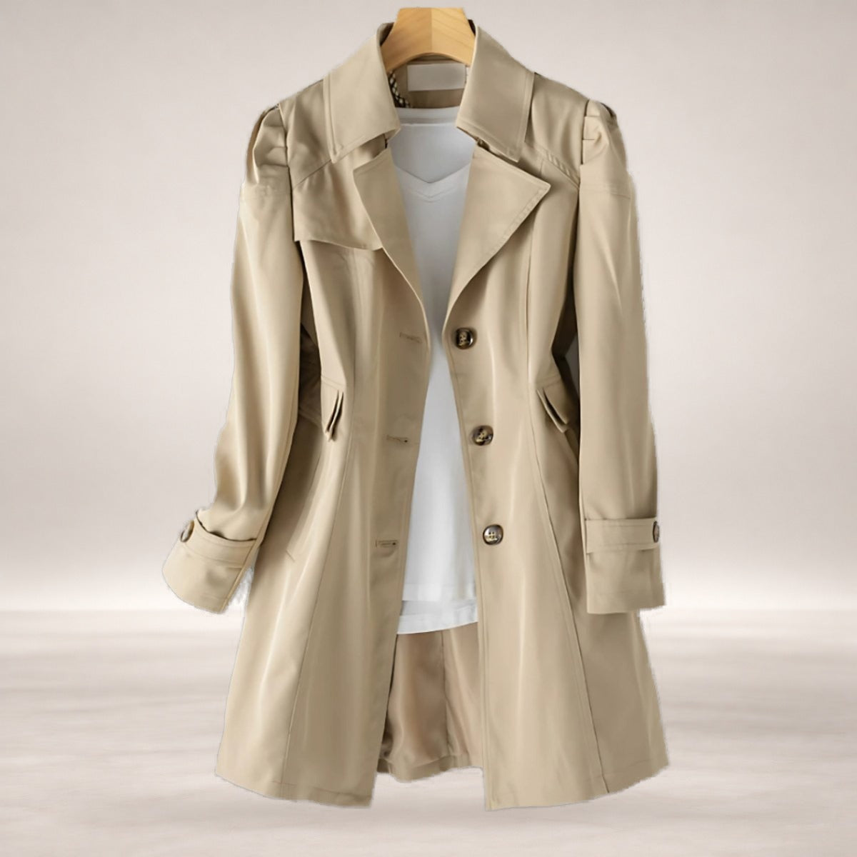 Scarlett | Women's Classic Single-Breasted Trench Coat Notch Lapel in Khaki