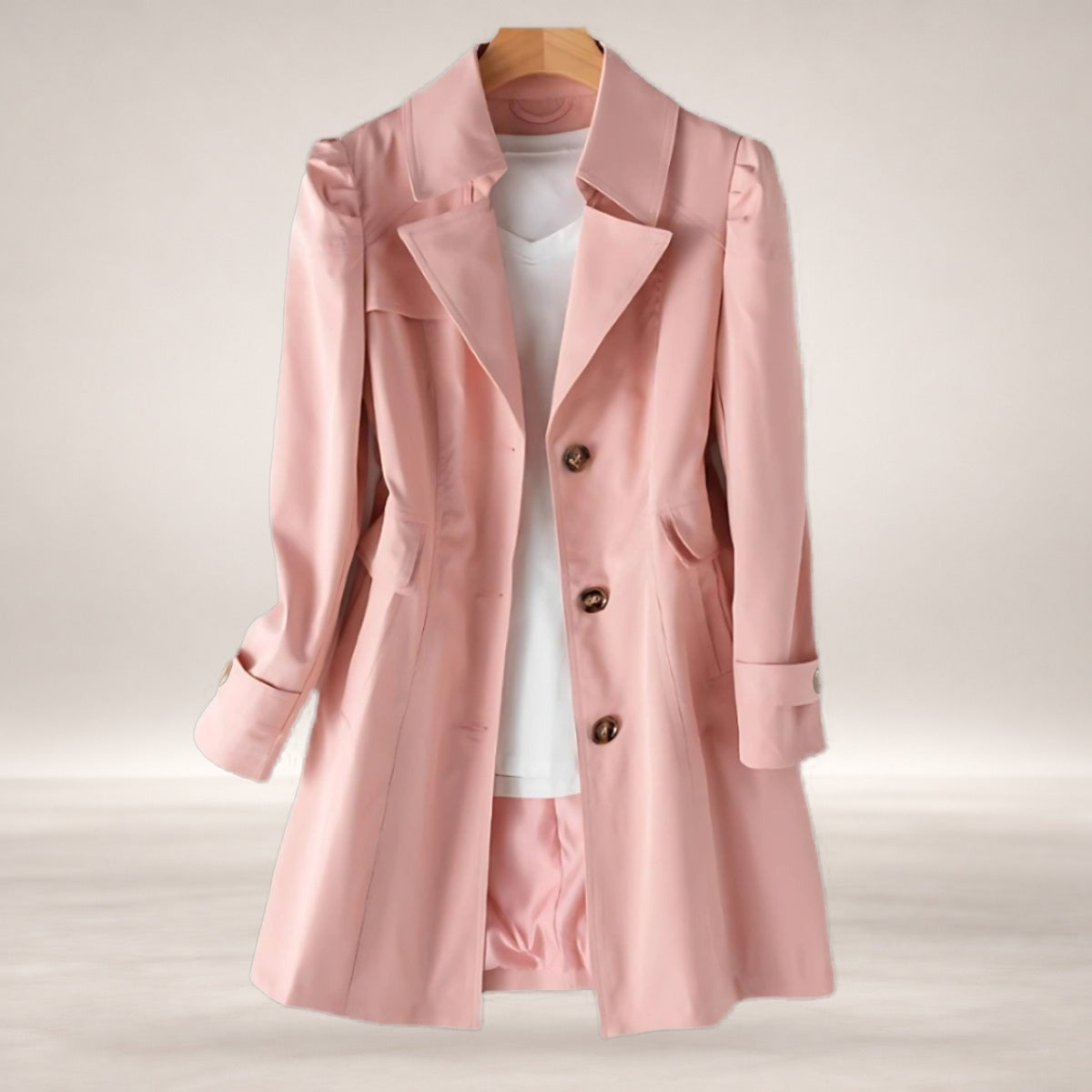 Scarlett | Women's Classic Single-Breasted Trench Coat Notch Lapel in Pink