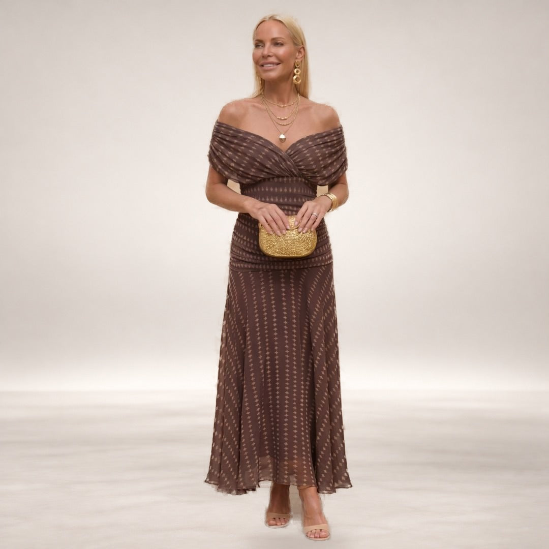 Sienna – Geometric Print Flowing Dress for Women in Brown
