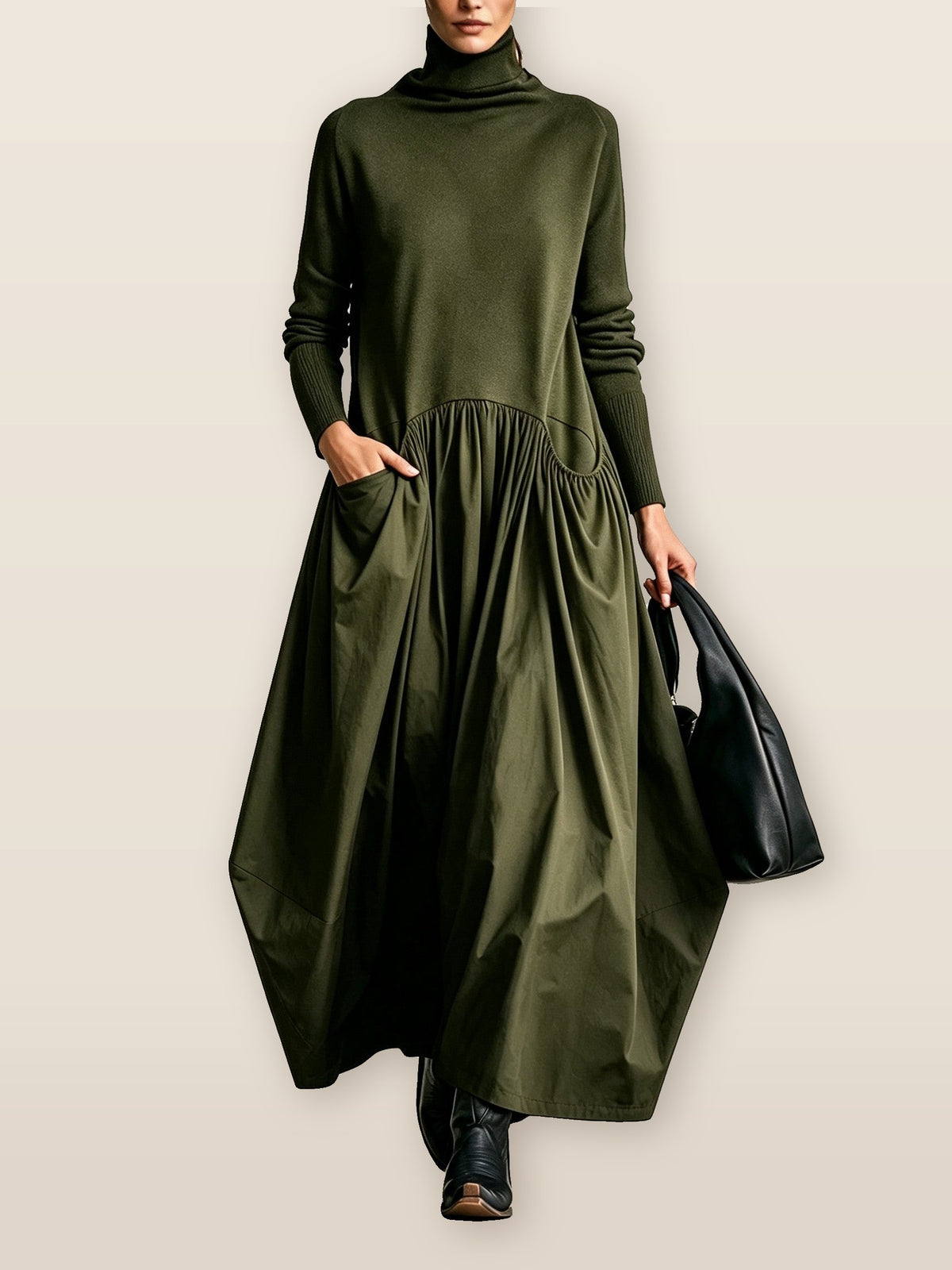 Wilhelmina Roll-Neck Knit Maxi Dress