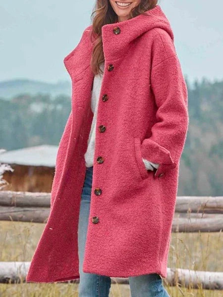 Philomena Long Hooded Fleece Coat - Pink