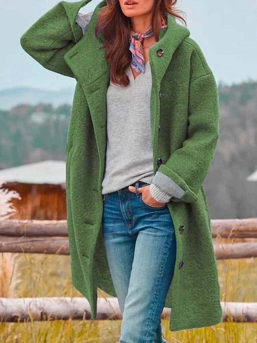 Philomena Long Hooded Fleece Coat - Green