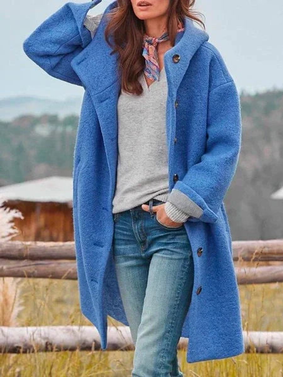 Philomena Long Hooded Fleece Coat - Blue