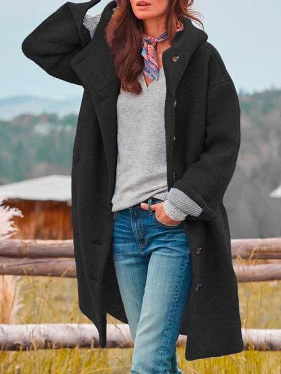 Philomena Long Hooded Fleece Coat - Black