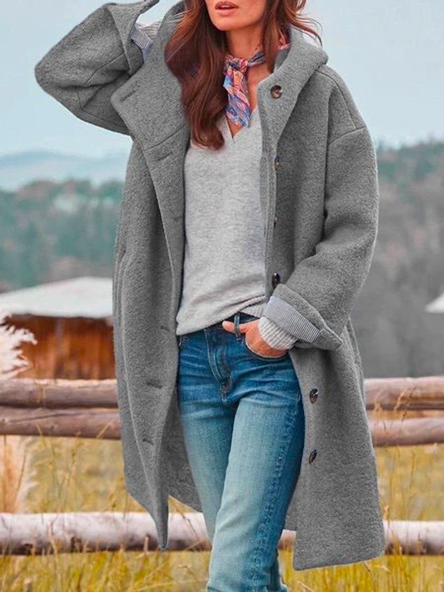 Philomena Long Hooded Fleece Coat - Gray