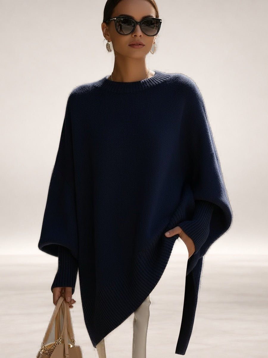 Ximena – Oversized Draped Wide-Neck Sweater in Navy Blue