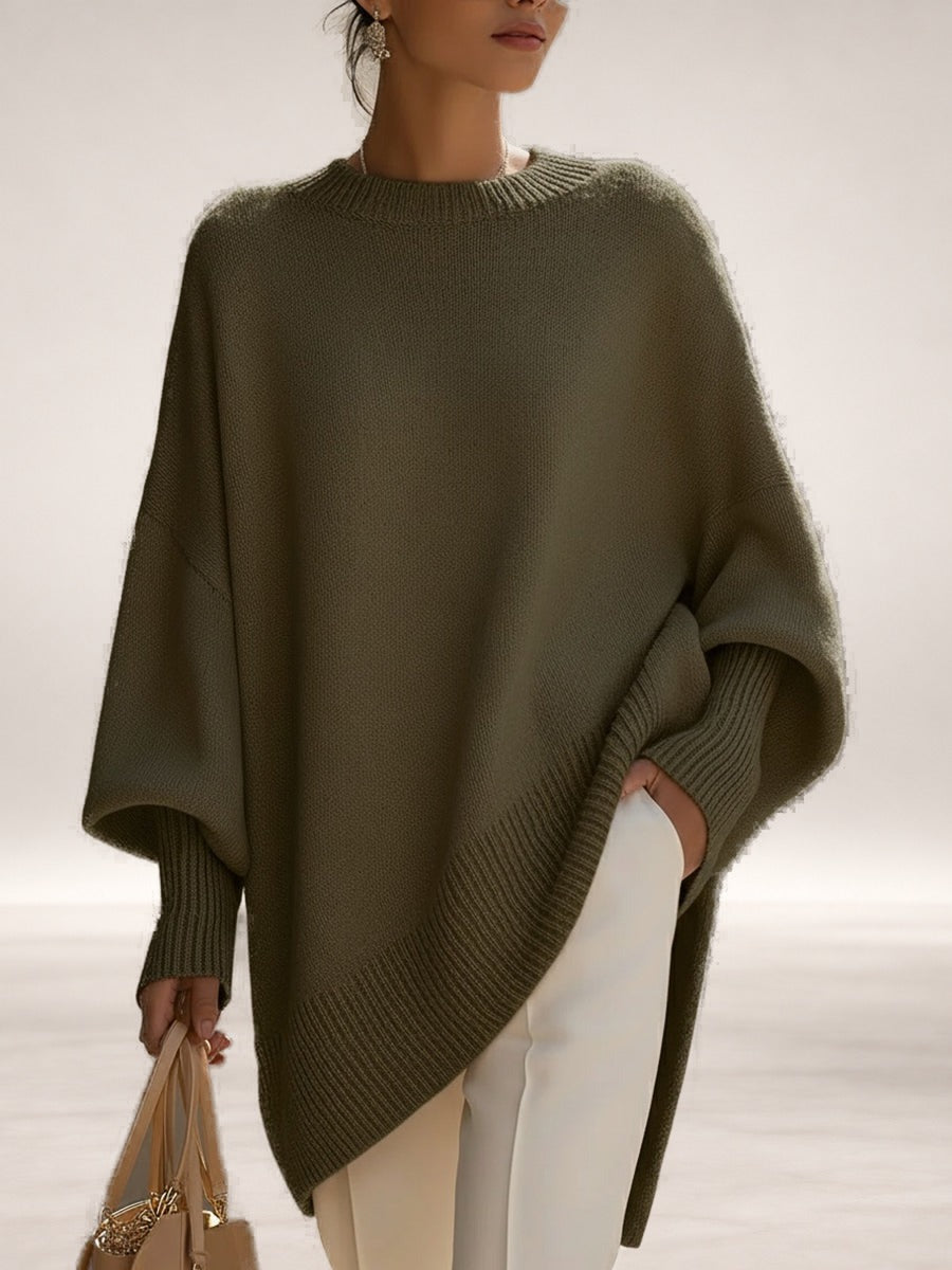 Ximena – Oversized Draped Wide-Neck Sweater in Olive Green